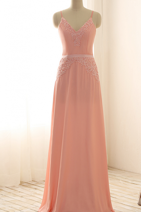 Charming Prom Dress,spaghetti Straps Prom Dress,chiffon Evening Dress