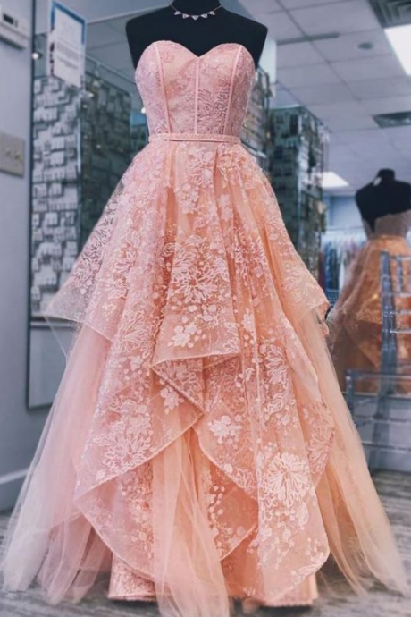 Sweetheart Neck Tulle Long Prom Dress, Princess Sweet 16 Dress