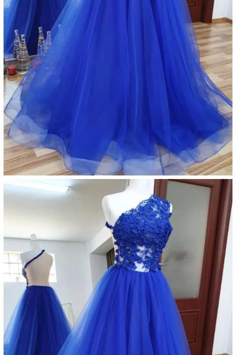 Royal Blue Tulle Lace Long Prom Dress Blue Tulle Formal Dress