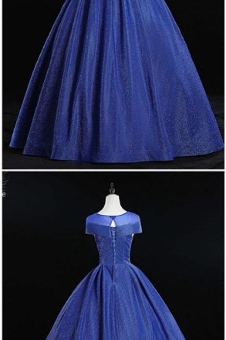 Simple Royal Blue Satin Long A Line Prom Dress, Formal Dress