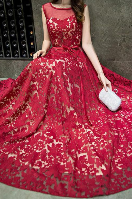 Burgundy lace sequins long prom dress, burgundy evening dress