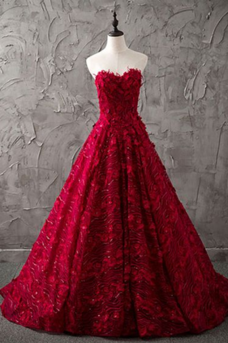 Burgundy Lace Sequins Long Prom Dress, Burgundy Evening Dress