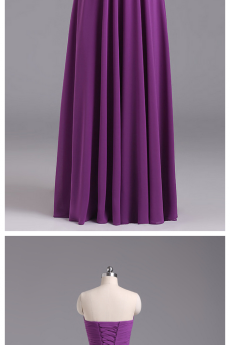 Purple Sweetheart Neckline Chiffon Floor Length Bridesmaid Dress