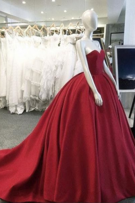 Burgundy Ball Gowns Sweetheart Bodice Corset Satin Wedding Dresses For Women