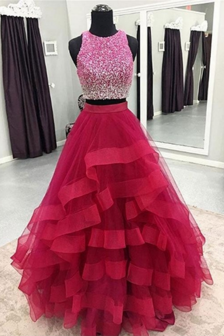 Two Pieces Prom Dress,long Homecoming Dress, Back To Schoold Party Gown