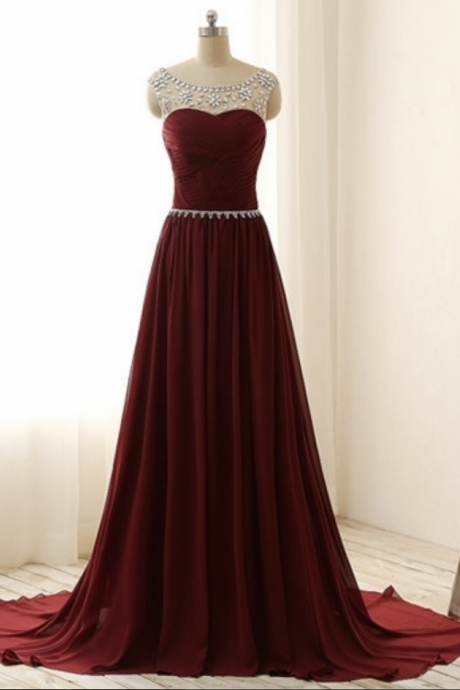 Burgundy Chiffon Prom Dress,long Homecoming Dress, Back To Schoold Party Gown