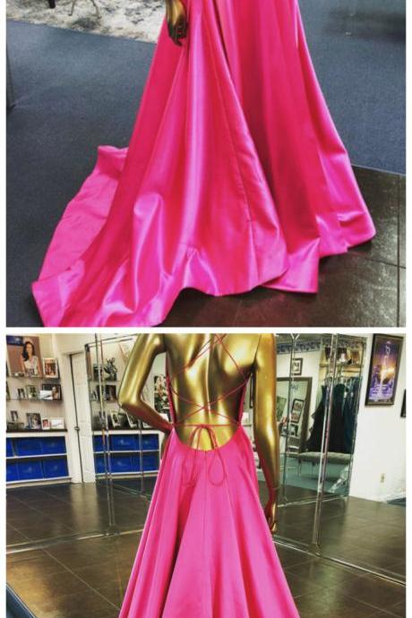 Backless Fuchsia Prom Dress