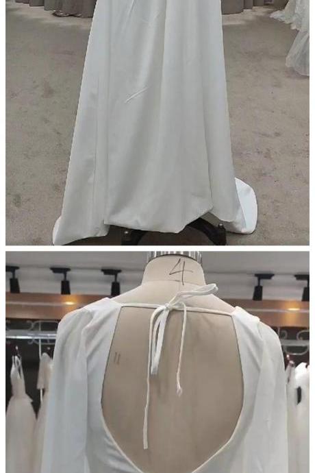 Chiffon Long Sleeves Open Back Wedding Dress. Lois Gown.