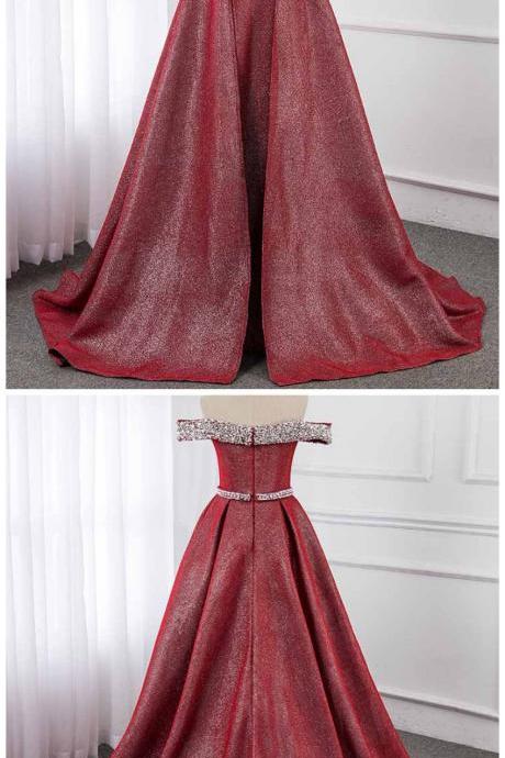 Adore Outfit Wine Red Off The Shoulder Formal Evening Dresses Long Crystals Evening Gown