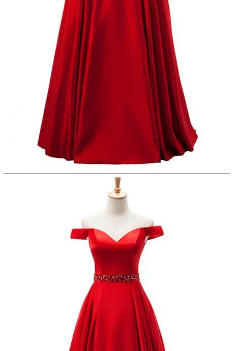 Adore Outfit Red Long Prom Dresses Off The Shoulder Satin Zipper Back Floor Length Evening Gown Women Party Dress