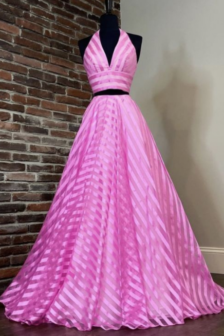 Adore Outfit Stripe Prom Dress Two Pieces Evening Dress