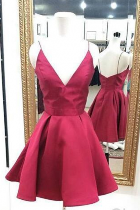 Adore Outfit Short Red Prom Dress ,mini Homecoming Dress, Simple A-line Homecoming Dress,v Neck Homecoming Dress