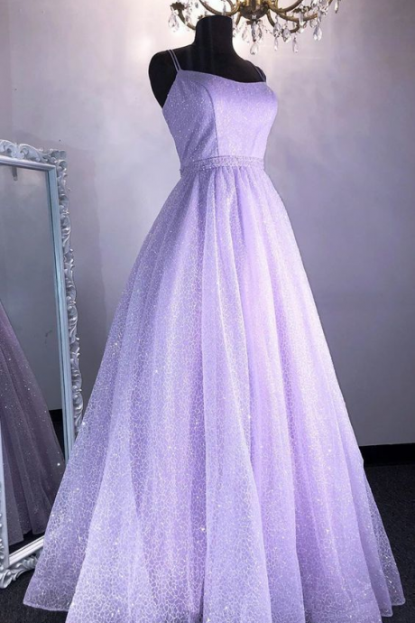 Stunning Lilac Tulle A-line Prom Dress, Sleeveless Evening Gown