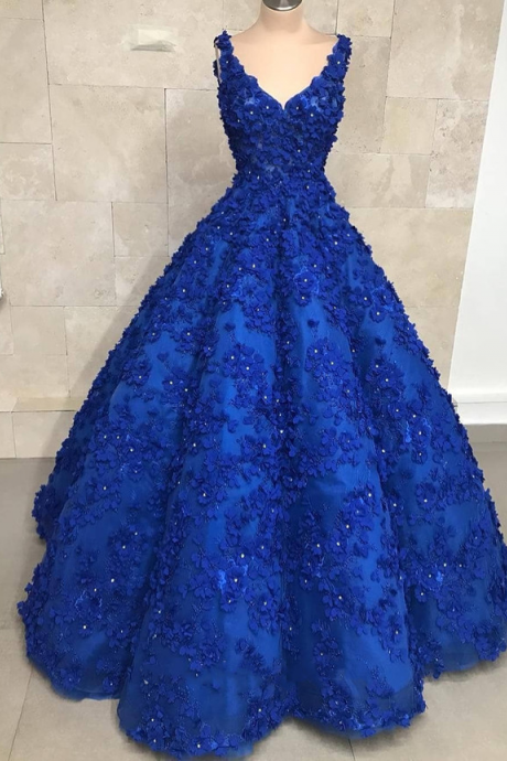 Sexy V Neck Sleevless Royal Blue Mermaid Long Prom Dress, Floor-Length Evening Dress