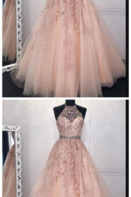 blush pink prom dress long 