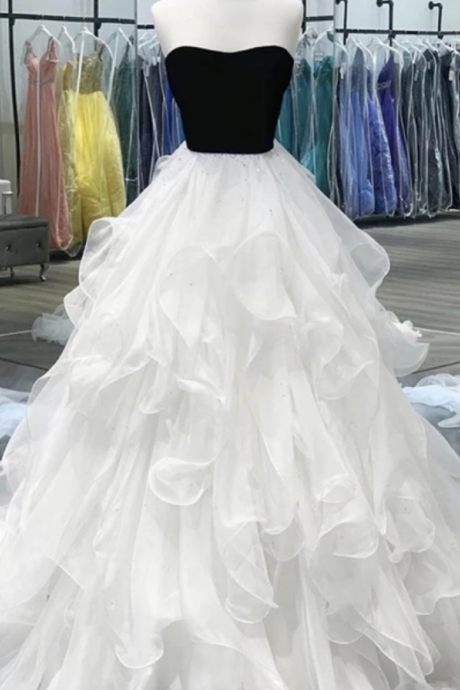 Sweetheart Long A-line Organza Beaded Prom Dresses, Popular Prom Dresses, 2020 Prom Dresses