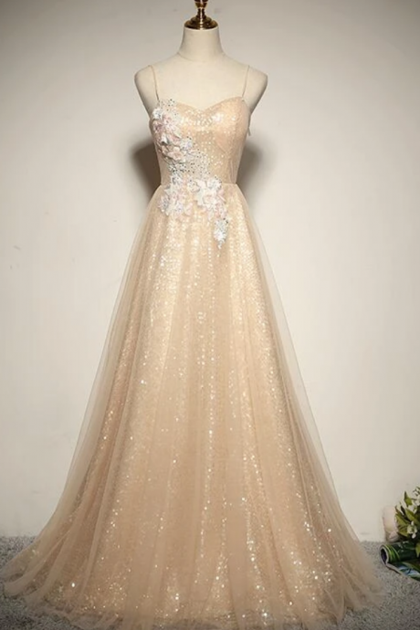 Spaghetti Straps Long Bridesmaid Dress, A-line Formal Dress
