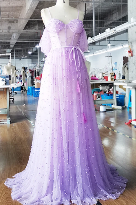 Elegant Straps Long Prom Dress, Lavender Prom Dress