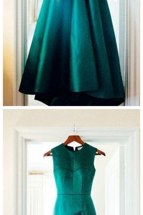 Green Satins Round Neck Simple Long Evening Dresses,formal Dress