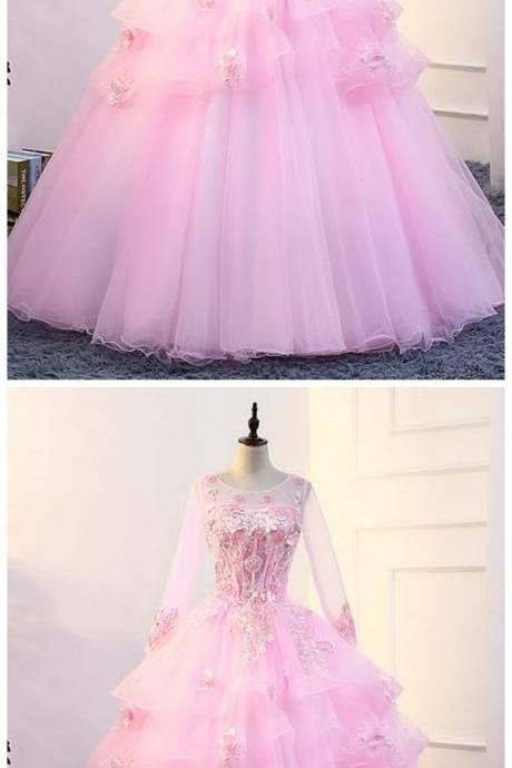 Pink Long Sleeve Quinceanera Dresses