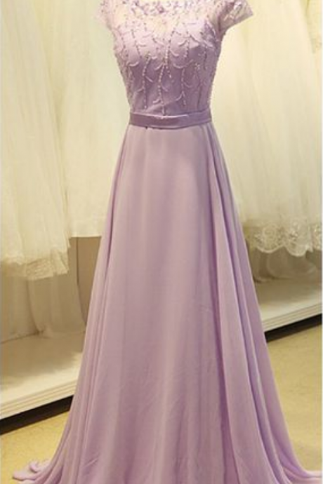 Cap Sleeve Light Purple Long Chiffon Prom Dress