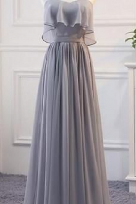Grey Chiffon Simple Straps Floor Length Bridesmaid Dress, Beautiful Bridesmaid Dress, Party Dress