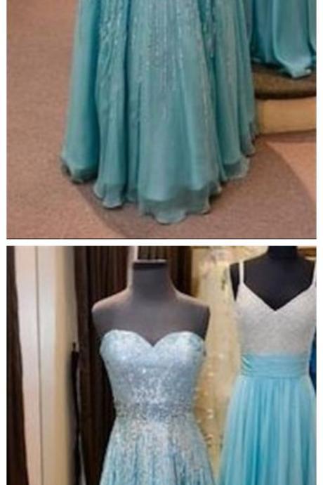 Light Blue Prom Dresses,sparkle Prom Dress,chiffon Prom Gown,beaded Prom Dresses,evening Gowns, Evening Dresses