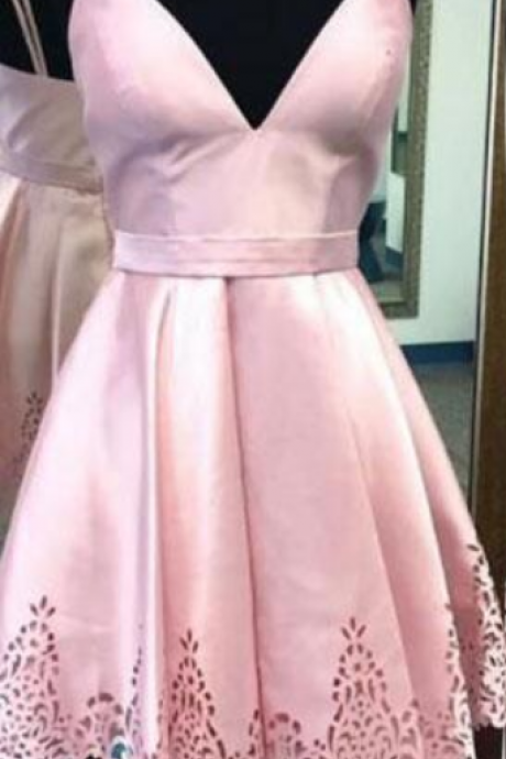 Cute Pink V Neck Short Prom Dress, Pink Homecoming Dress