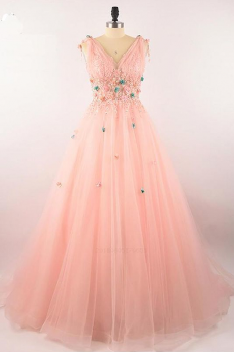 Gorgeous A Line Chic Prom Dresses Floor-length Pink Prom Dress Evening Dress