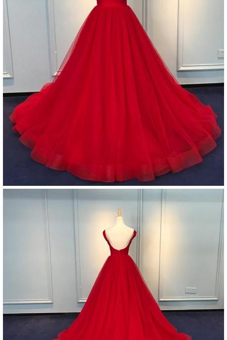 Gorgeous Red Tule Sweetheart Long Party Gown, Red Tulle Straps Formal Dress