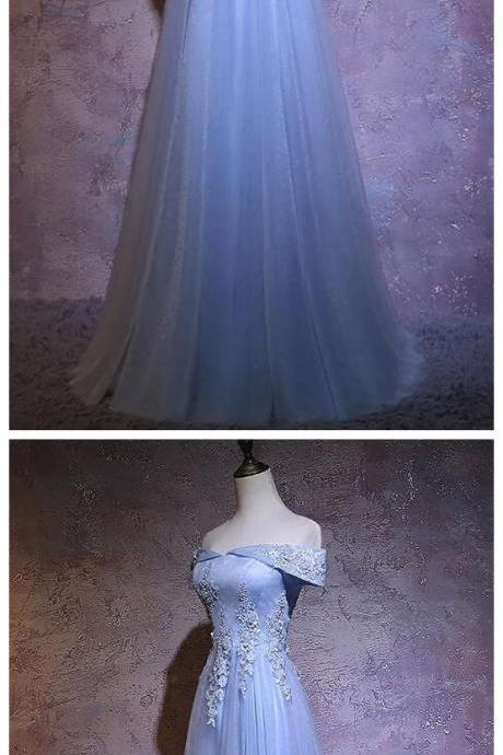Blue Tulle Long Formal Dress, Elegant Party Gown 2020