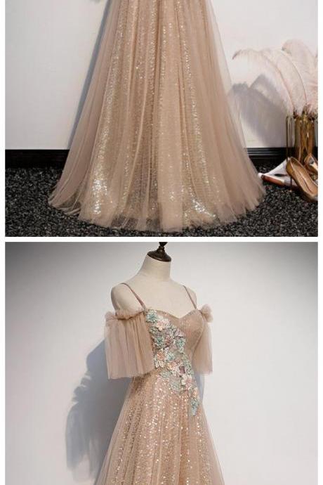Elegant Off Shoulder Tulle With Sequins Bridesmaid Dress, Long Party Dress 2020