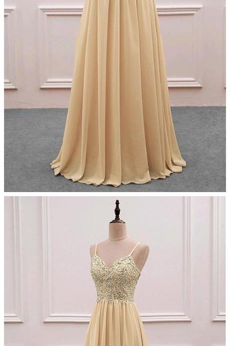 Beautiful Yellow Chiffon Spaghetti Straps Sweetheart Prom Dress 2020, Pink Formal Gown
