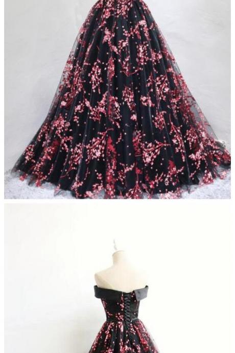 Beautiful Black Long Off Shoulder Party Dress, A-line Prom Dress 2020