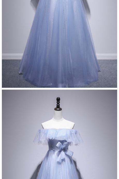 Beautiful Light Blue Off Shoulder Bridesmaid Dress, Cute Party Dress 2020
