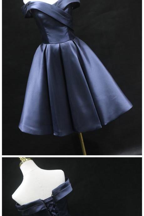 Beautiful Navy Blue Bridesmaid Dress, Short Party Dress 2020