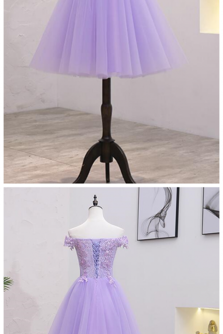 Cute Short Lavender Tulle Homecoming Dress With Lace, Women Short Party Dress