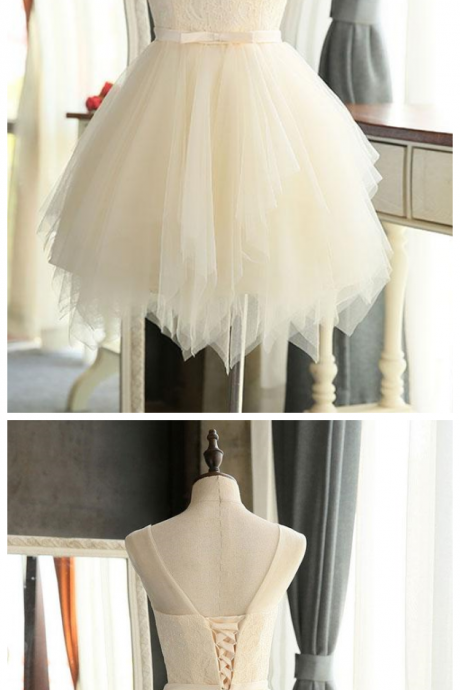 Champagne Lovely Tulle And Lace Homecoming Dress, Cute Party Dress