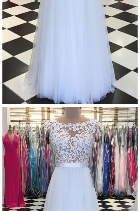 Lace Applique Tulle Long Prom Dress, Evening Dress