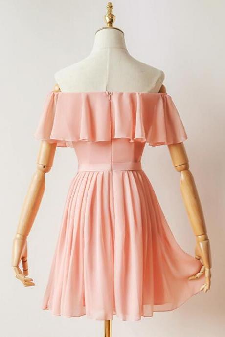 Cute Pink Chiffon Knee Length Women Dress In Stock, Cute Party Dress In Stock