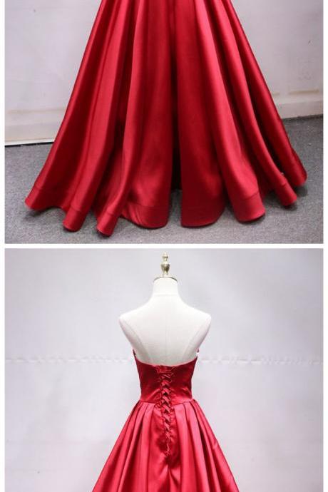 Charming Red Long Party Dress, Satin Long Formal Gown
