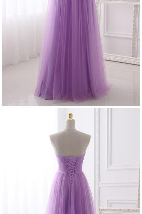 Light Purple Sweetheart Bridesmaid Dress, Beautiful Tulle Formal Gown