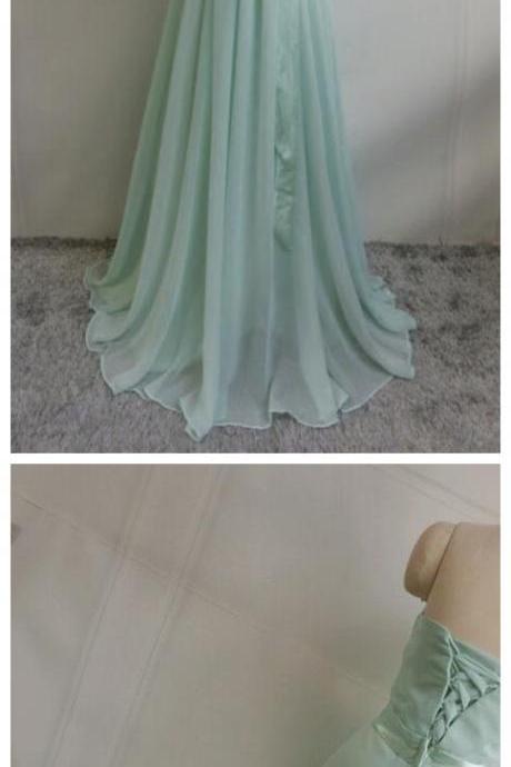 Beautiful Mint Green Chiffon Simple Prom Dress , Beautiful Party Dress