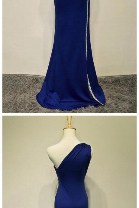Beautiful Blue Evening Party Dress, Long One Shoulder Formal Gown, Formal Dress