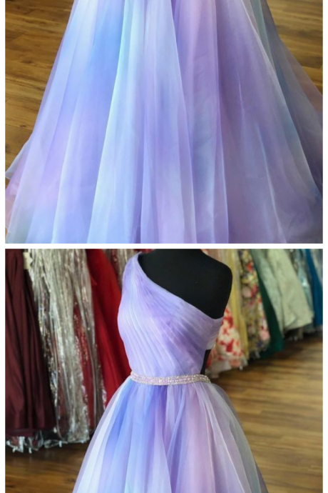 One Shoulder Ombre Long Prom Dress