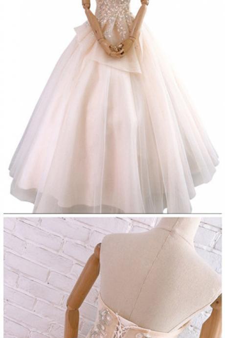 Pink Tube Top Simple Wedding Dress Handmade Beaded Prom Party Dress