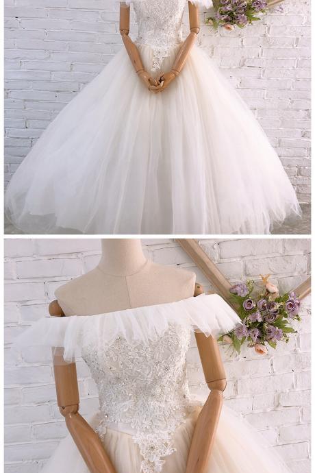 Bridal Lace Applique Banquet Wedding Dress Strapless Bridal Gown