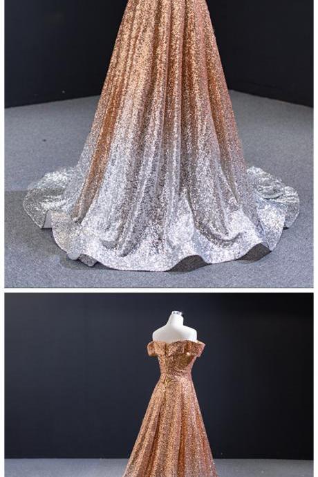 Bride&amp;#039;s Word Shoulder European And American Gradient Sequin Palace Dream Wedding Dress
