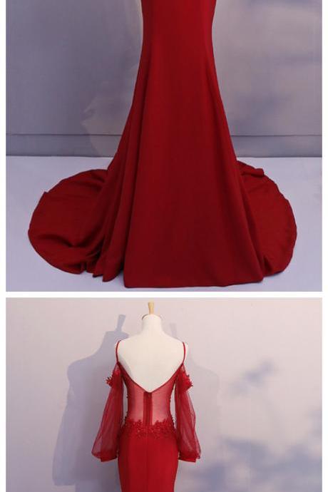 Red Spandex Mermaid Long Prom Dress 2019, Red Formal Gowns, Red Formal Dresses