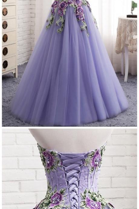 Purple Evening Dress Design Off Shoulder Sweetheart Lace Flowers